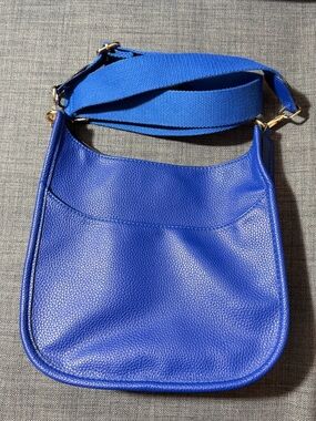 Blue Leather Shoulder Bag with Wide Strap